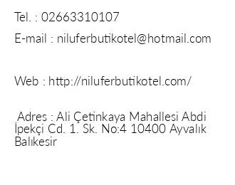 Nilfer Butik Hotel iletiim bilgileri